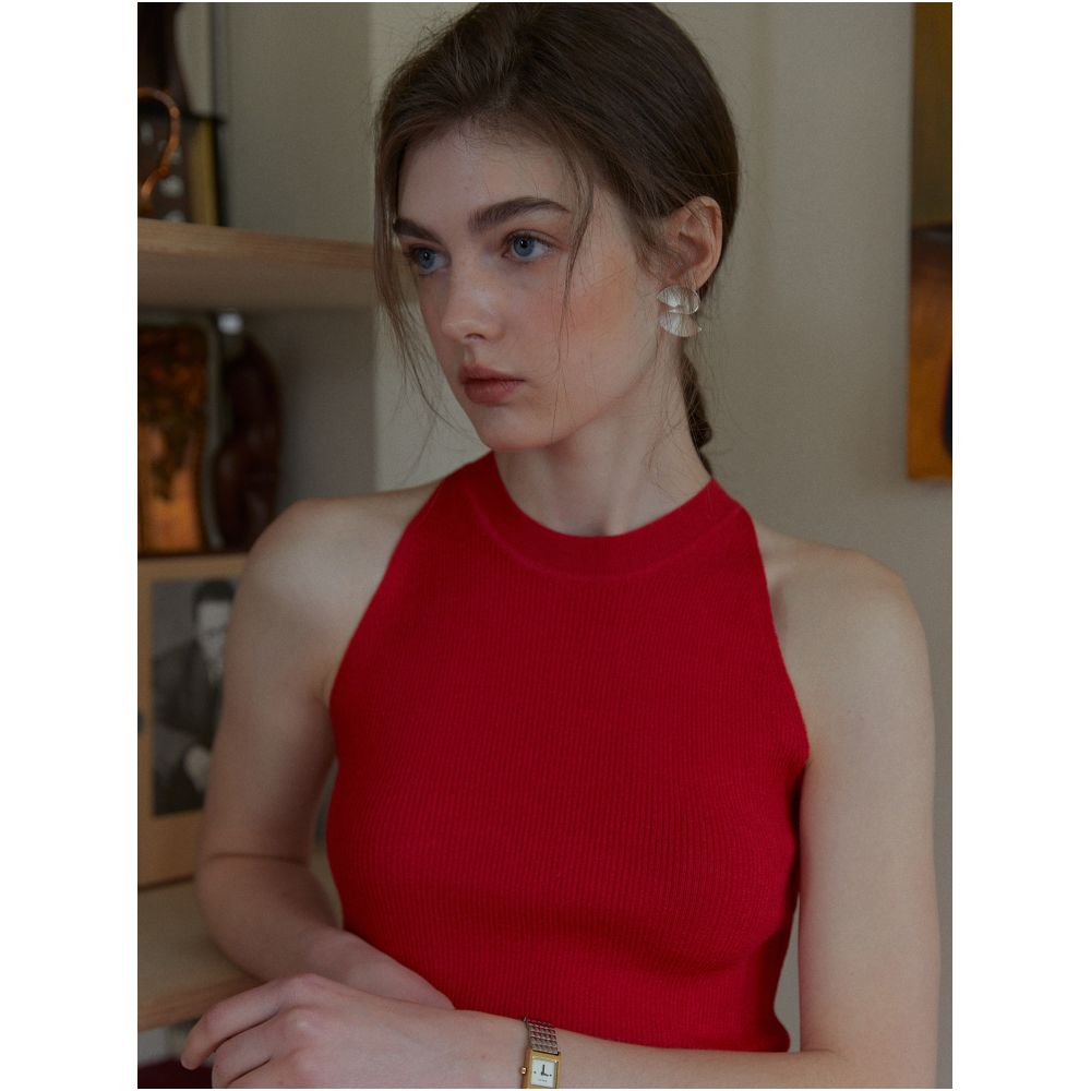 ASAYA7378 – Clean Sense Ribbed Halter Knit Top ❤️🖤