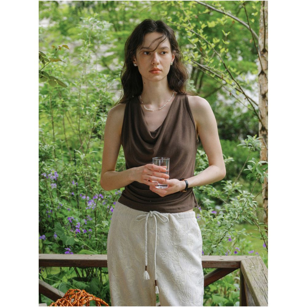 ASAYA7379 – Draped Elegance Sleeveless Top 🤎✨