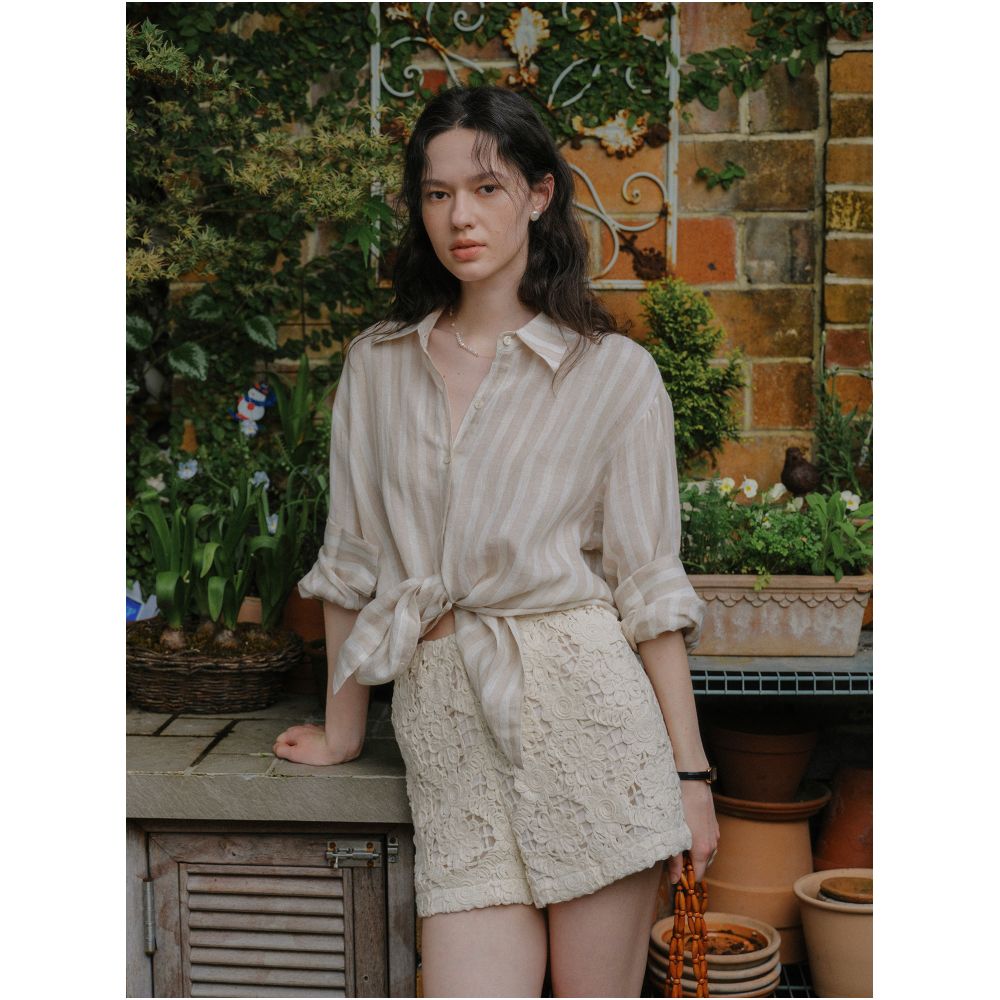 Clean Sense All Linen Striped Loose fitting Sun Protective Linen Shirt Cool and Refreshing Sun Protection image 1