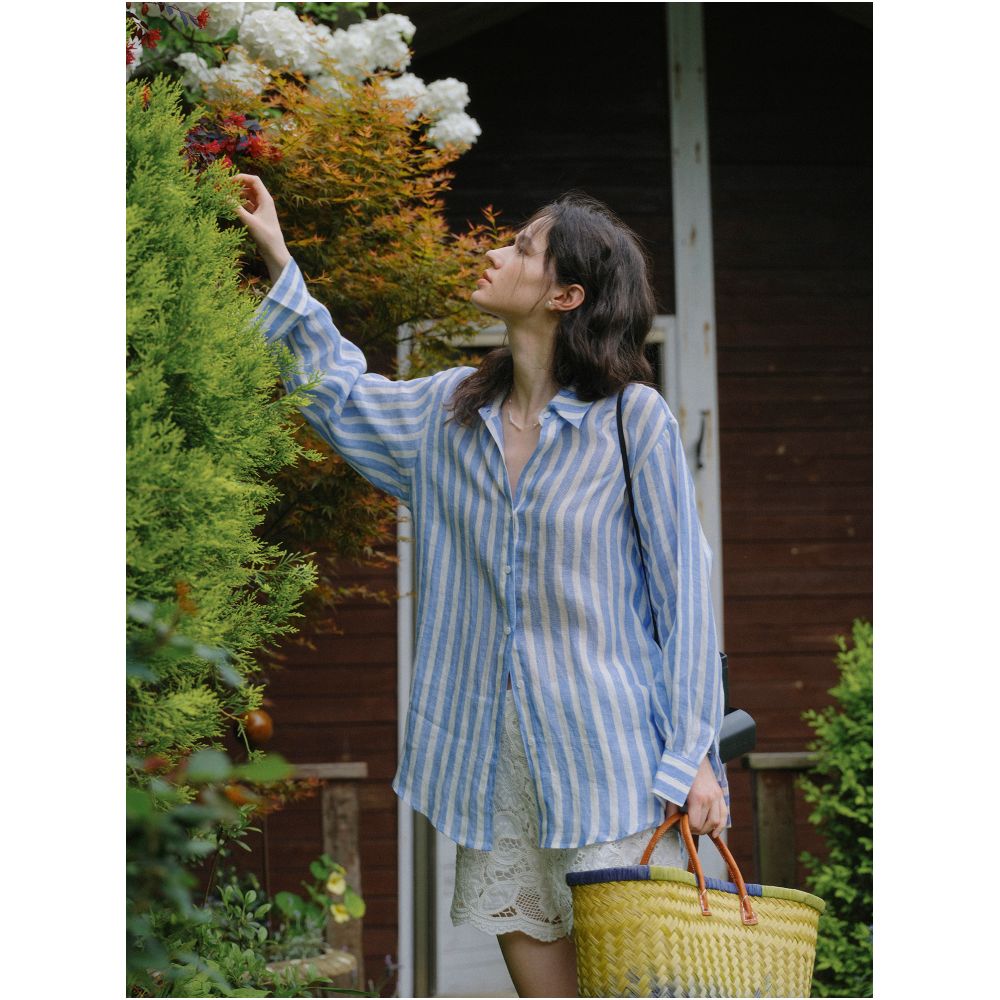 Clean Sense All Linen Striped Loose fitting Sun Protective Linen Shirt Cool and Refreshing Sun Protection image 2