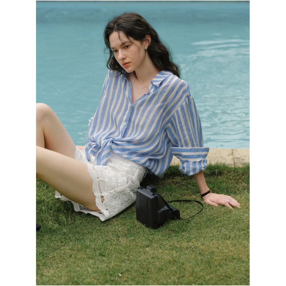 Clean Sense All Linen Striped Loose fitting Sun Protective Linen Shirt Cool and Refreshing Sun Protection image 3