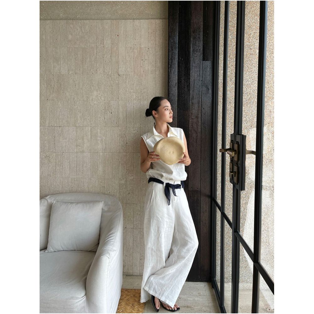 PURITYYH Niche Minimalist White Elegant Casual Linen Pants Wide Leg Versatile High Waist Straight Leg Women s Pants image 3