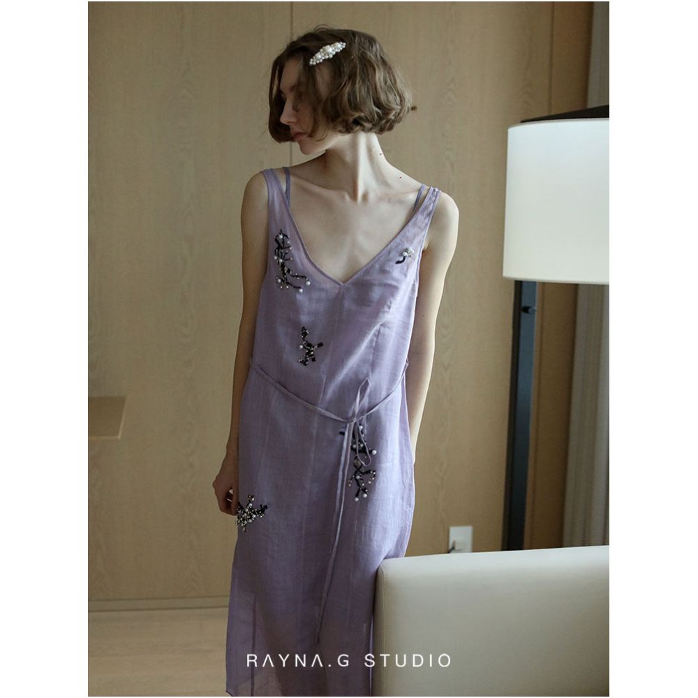 RAYNA G 100 Pure Ramie Handmade Beaded Embroidered Vest Dress for Women Fashionable and Versatile New Style image 0
