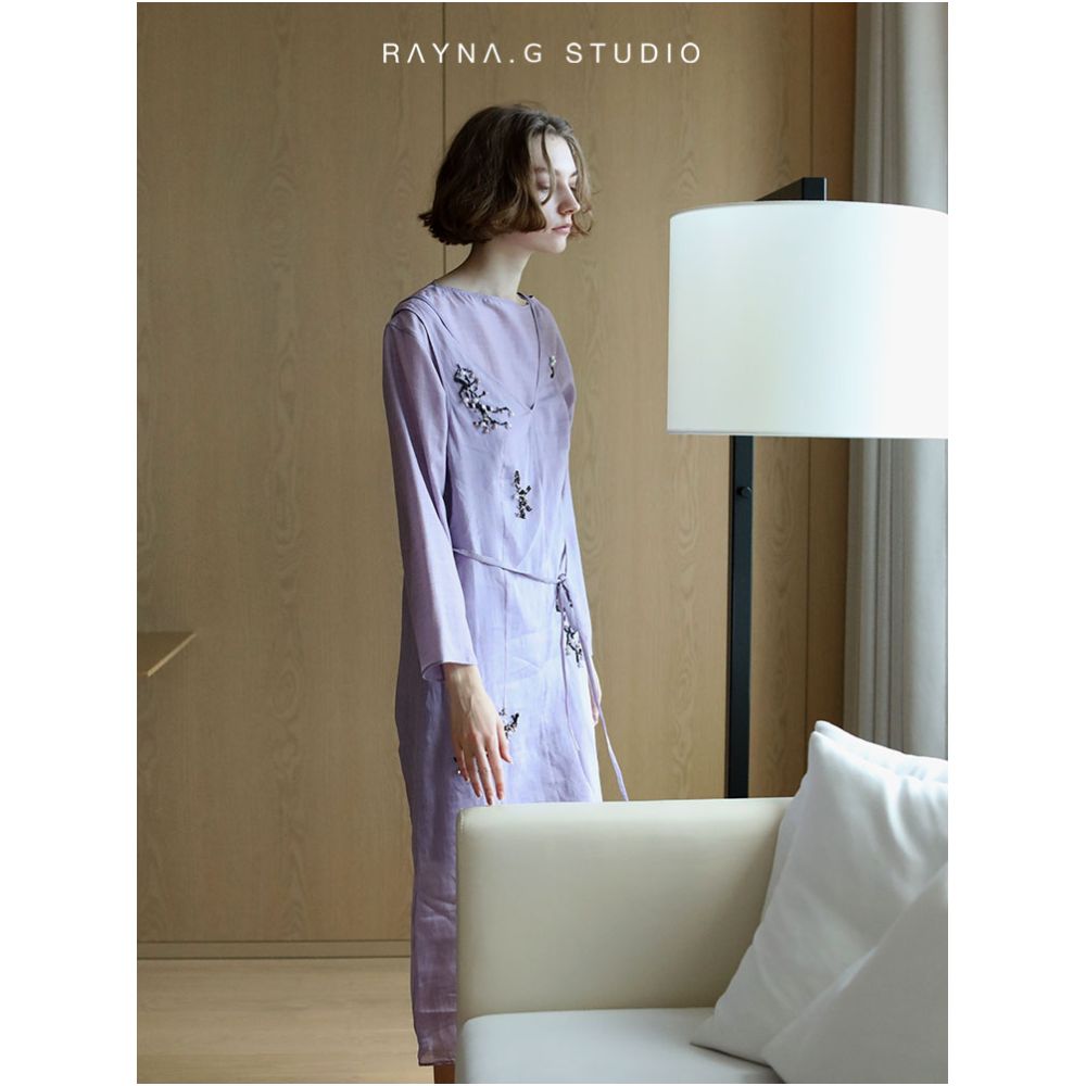 RAYNA G 100 Pure Ramie Handmade Beaded Embroidered Vest Dress for Women Fashionable and Versatile New Style image 2