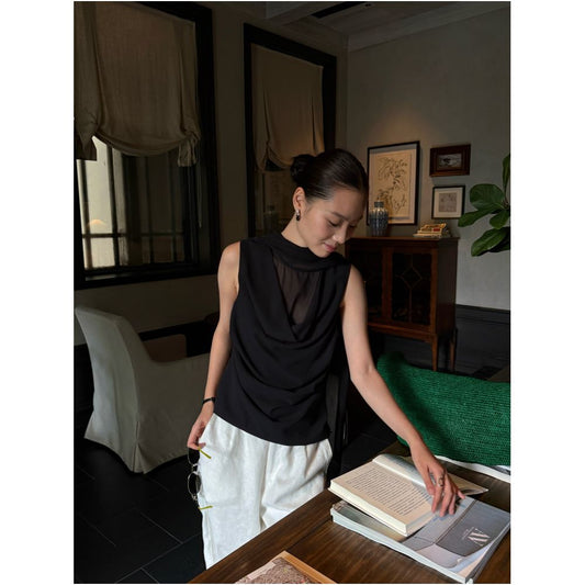 ASAYA7385 – Noir Cascade Drape Top 🖤🕊️