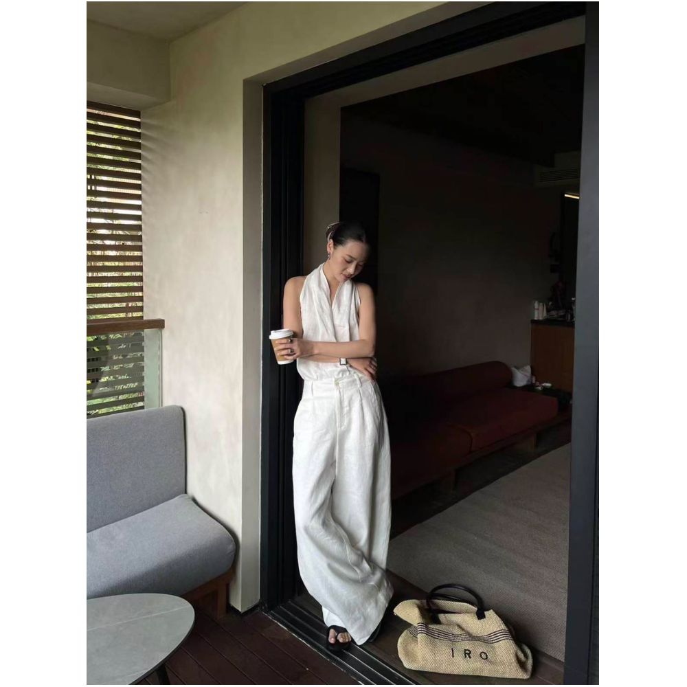 PURITY Niche Minimalist Korean Style Loose Fit Summer Linen Super Slimming High End Casual Wide Leg Pants image 1