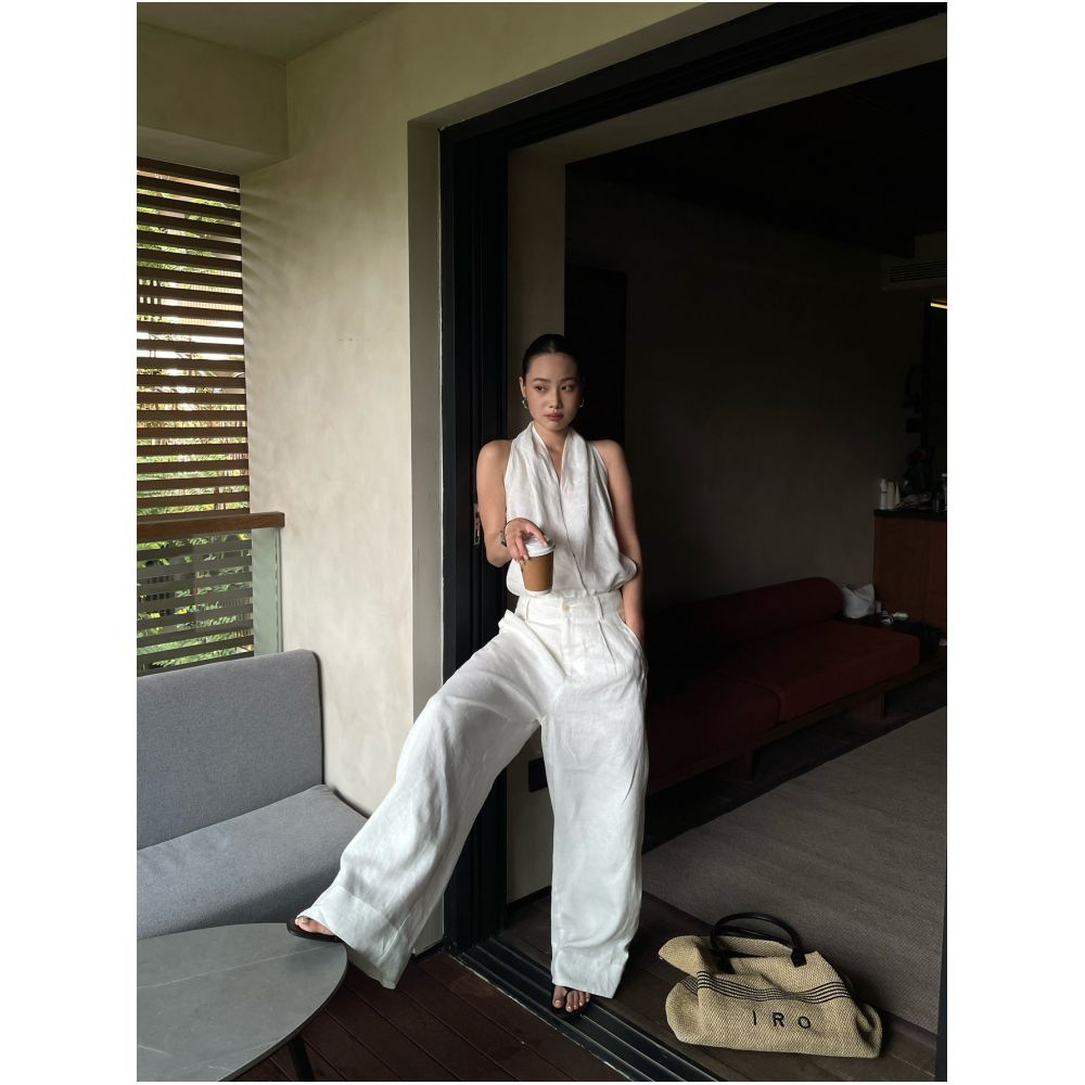 PURITY Niche Minimalist Korean Style Loose Fit Summer Linen Super Slimming High End Casual Wide Leg Pants image 4
