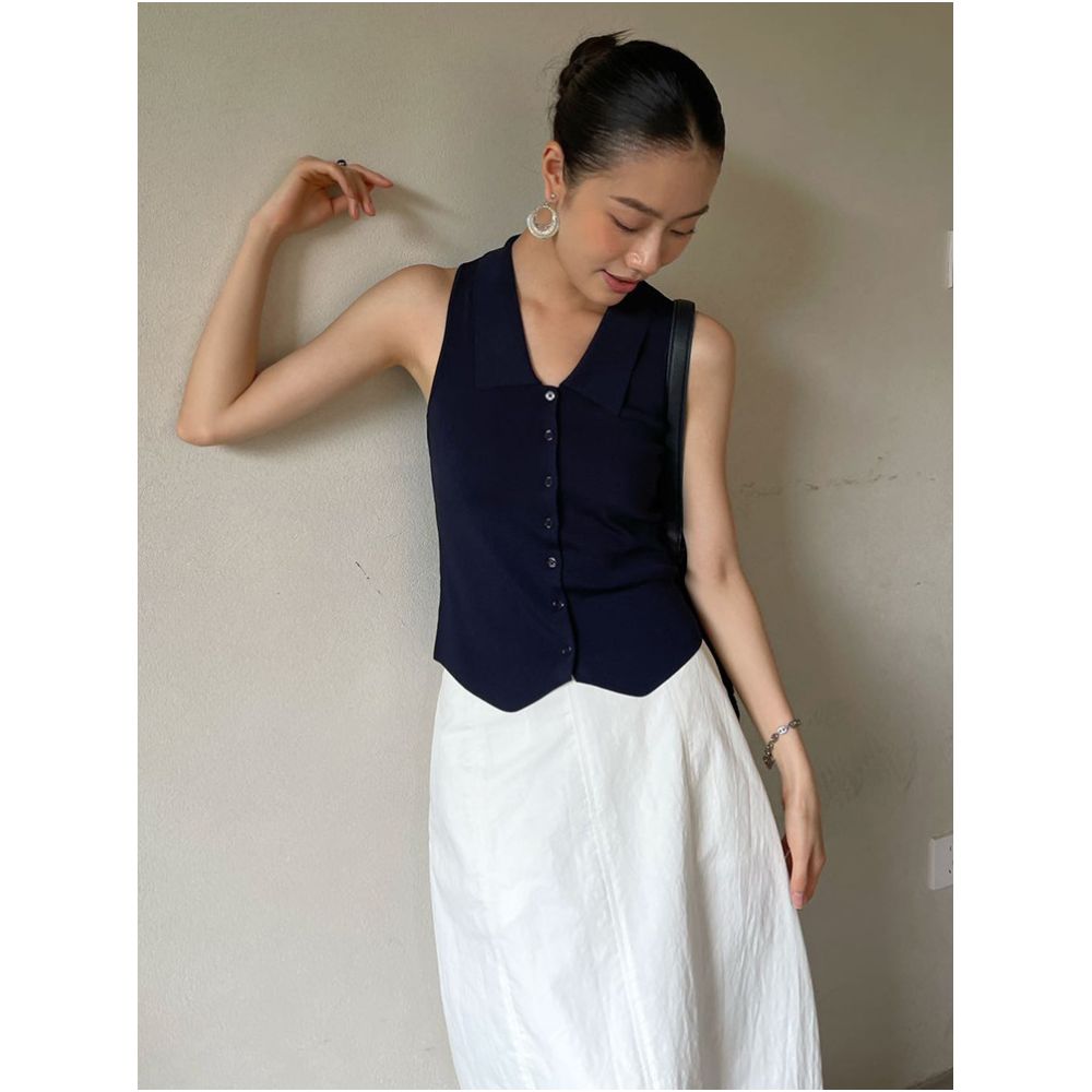 PURITY YH French style inner layer collared knitted vest camisole outer layer with a sophisticated and cool feel sleeveless top image 2