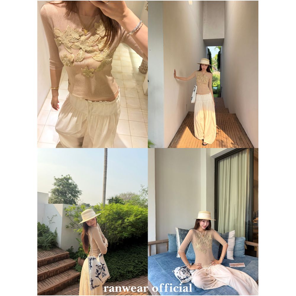 Ranwear s Whispers Among Flowers French style heavy duty three dimensional embroidered floral top with a slightly sheer texture and loose fashionable mid length sleeves image 3