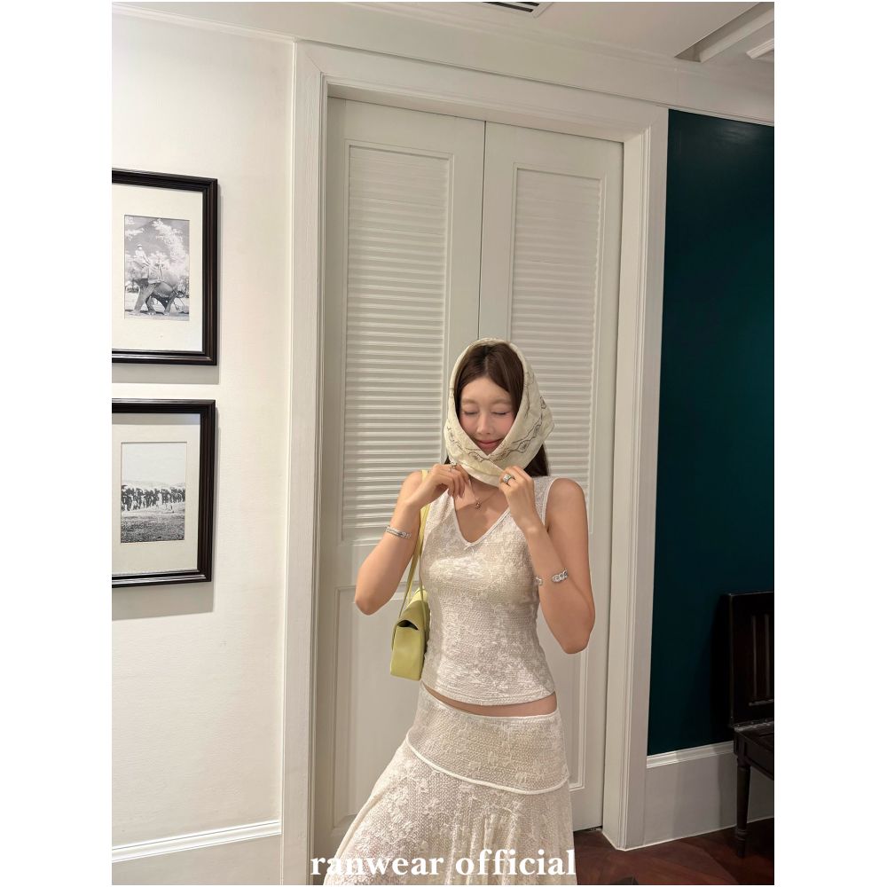 Ranwear s Light Oxygen Ballet 65 Lyocell French V neck Vest Short sleeved Skirt Two Piece Set image 1