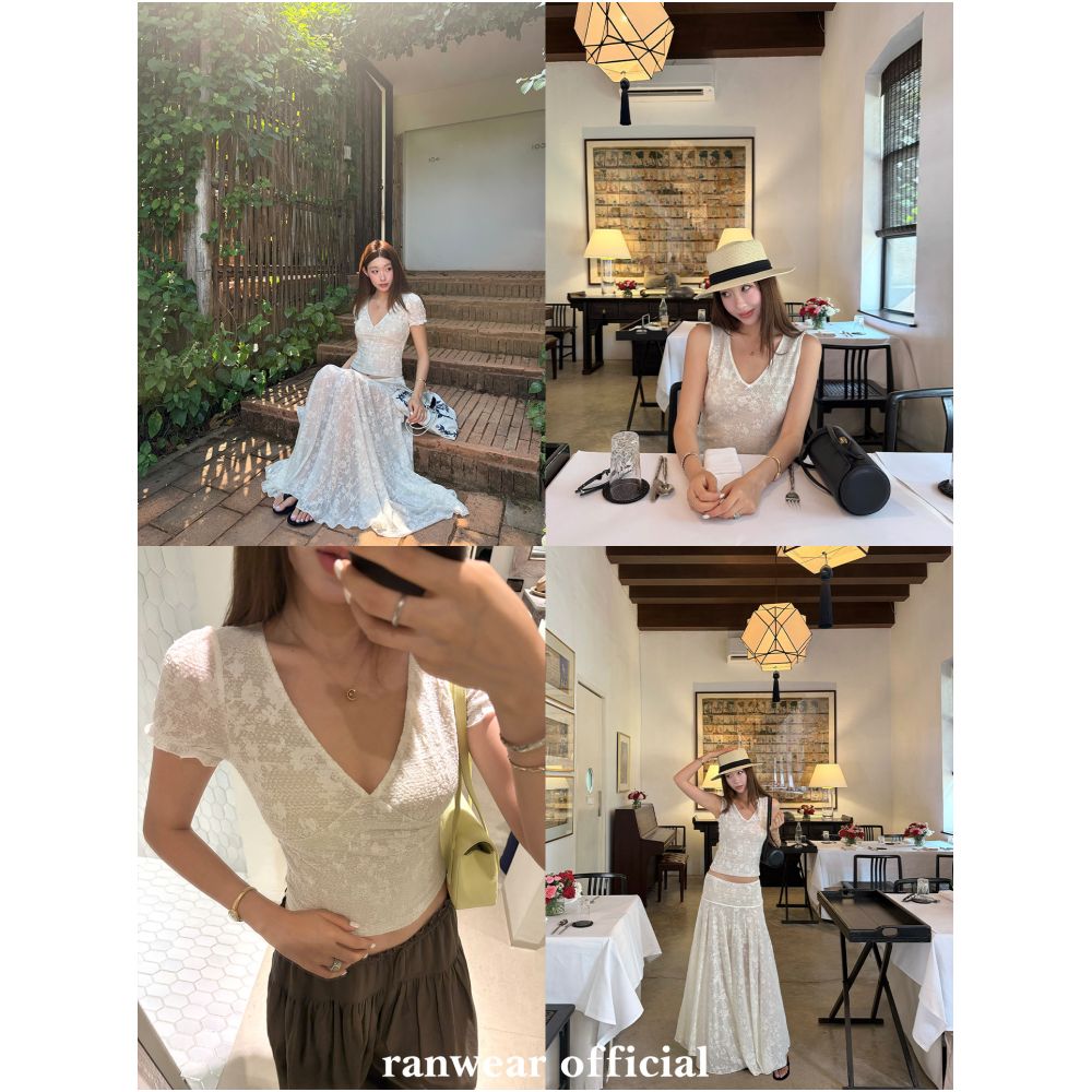 Ranwear s Light Oxygen Ballet 65 Lyocell French V neck Vest Short sleeved Skirt Two Piece Set image 2
