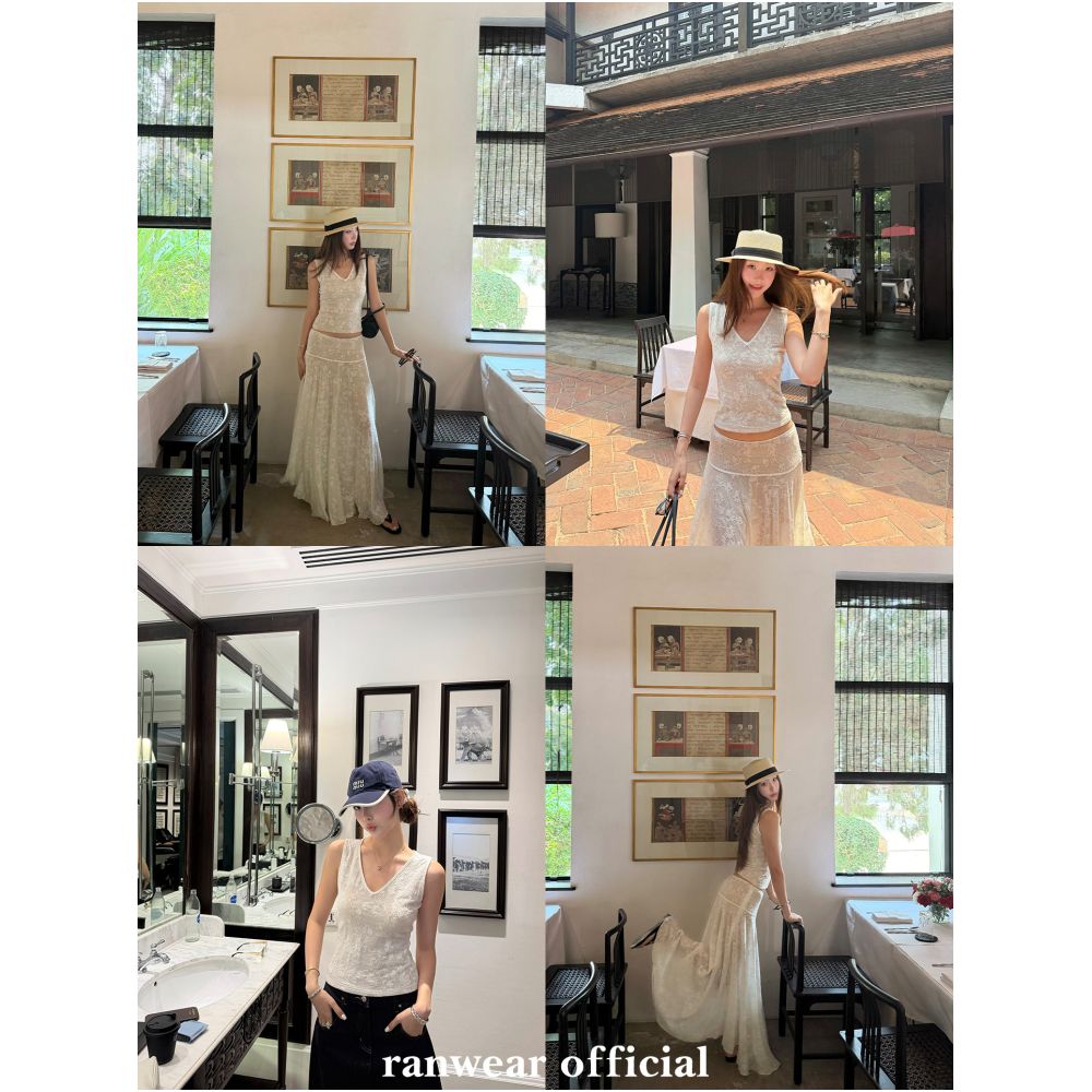 Ranwear s Light Oxygen Ballet 65 Lyocell French V neck Vest Short sleeved Skirt Two Piece Set image 3