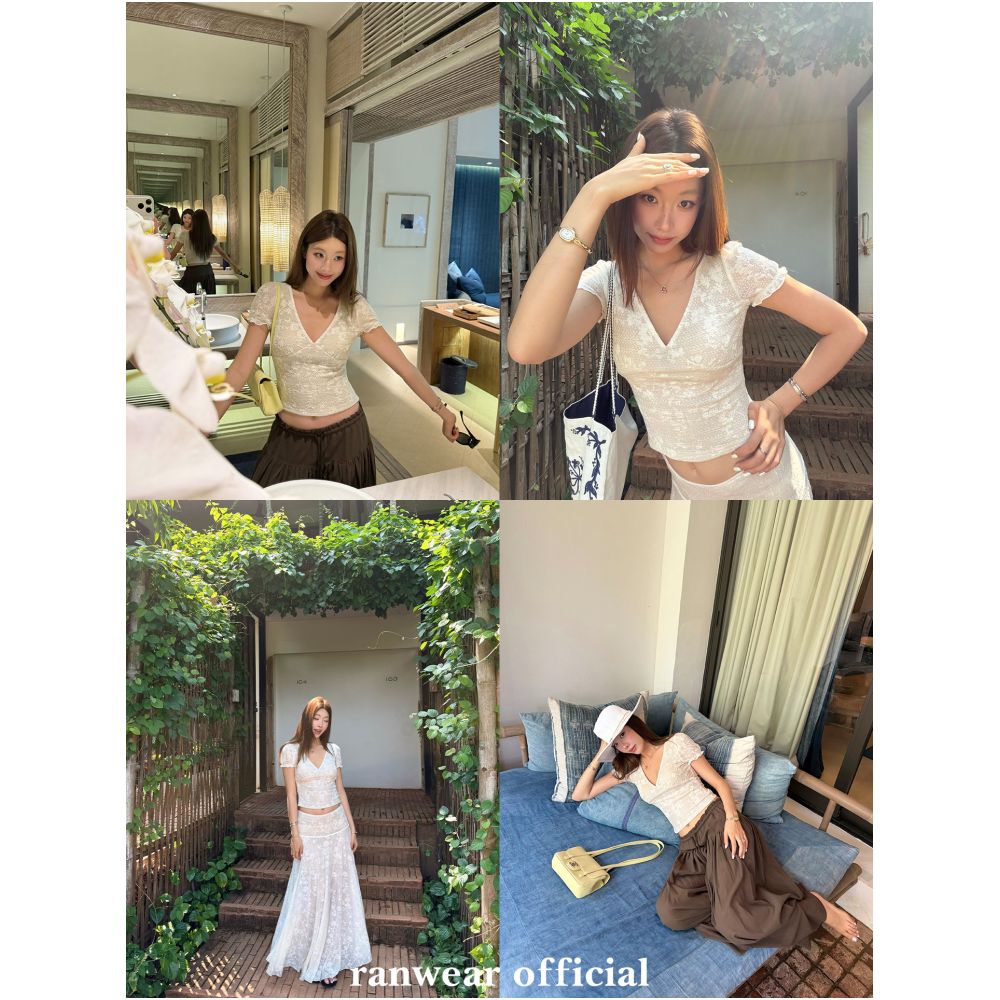 Ranwear s Light Oxygen Ballet 65 Lyocell French V neck Vest Short sleeved Skirt Two Piece Set image 4