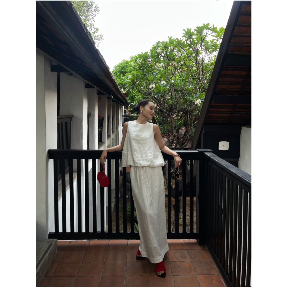 PURITY YR Niche Minimalist Relaxed Linen Bulb Style Loose Sleeveless Top Skirt Set for a Slimming Look image 2