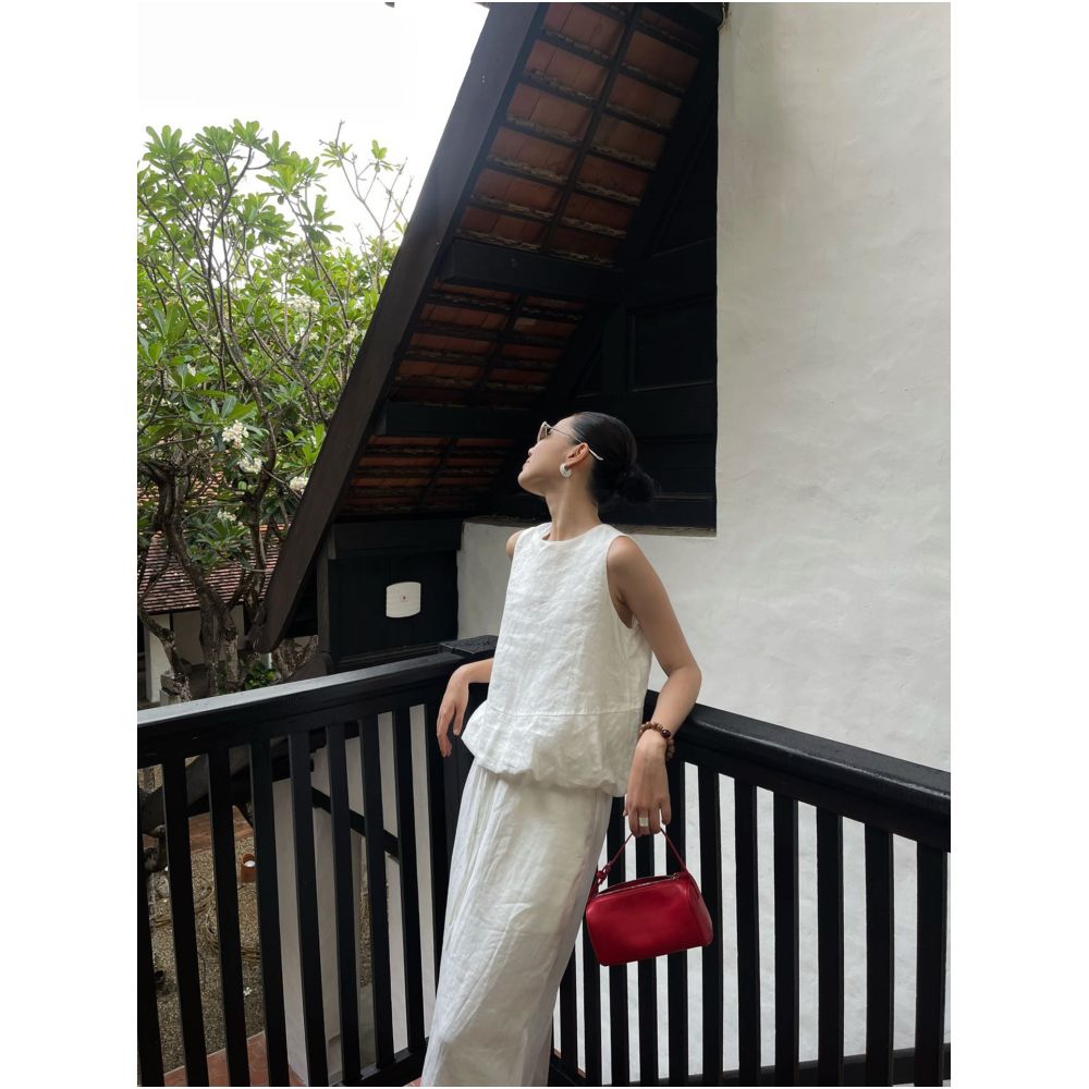 PURITY YR Niche Minimalist Relaxed Linen Bulb Style Loose Sleeveless Top Skirt Set for a Slimming Look image 3