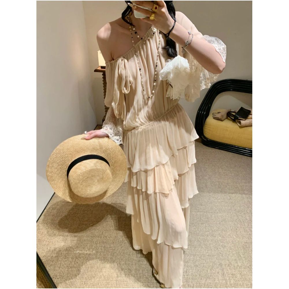 WINNI CELH26 Summer Silk Lace Off Shoulder Aloved Short Sleeve Top Shorts and Skirt Set image 2