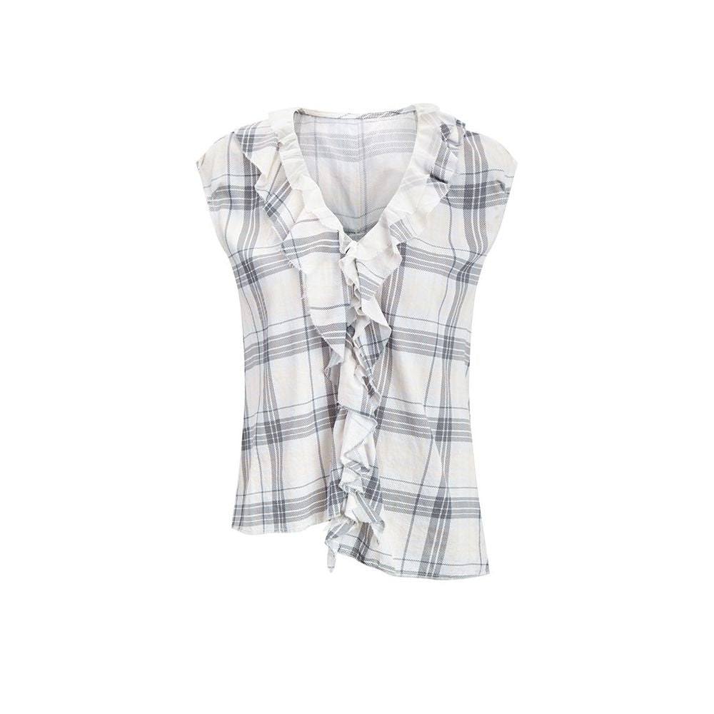 ASAYA7403 – Élodie Plaid Ruffle Blouse ☁️🩶