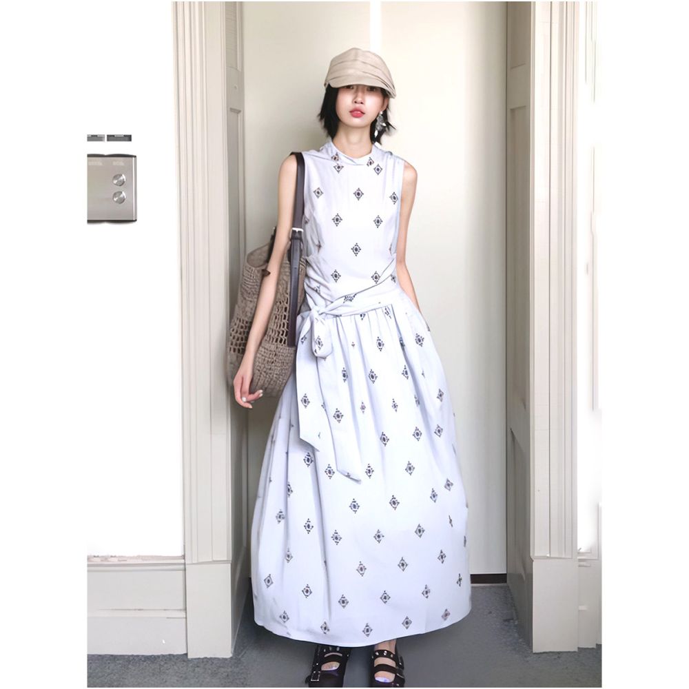 ASAYA7408 – Riviera Muse Printed Maxi Dress 🩵🖤