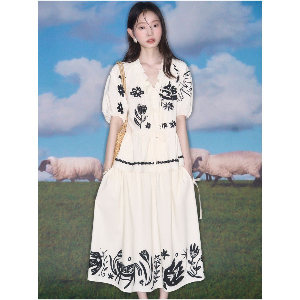 Uare original design a natural sunny day cotton and linen shirt and shorts set with bird and floral print image 2