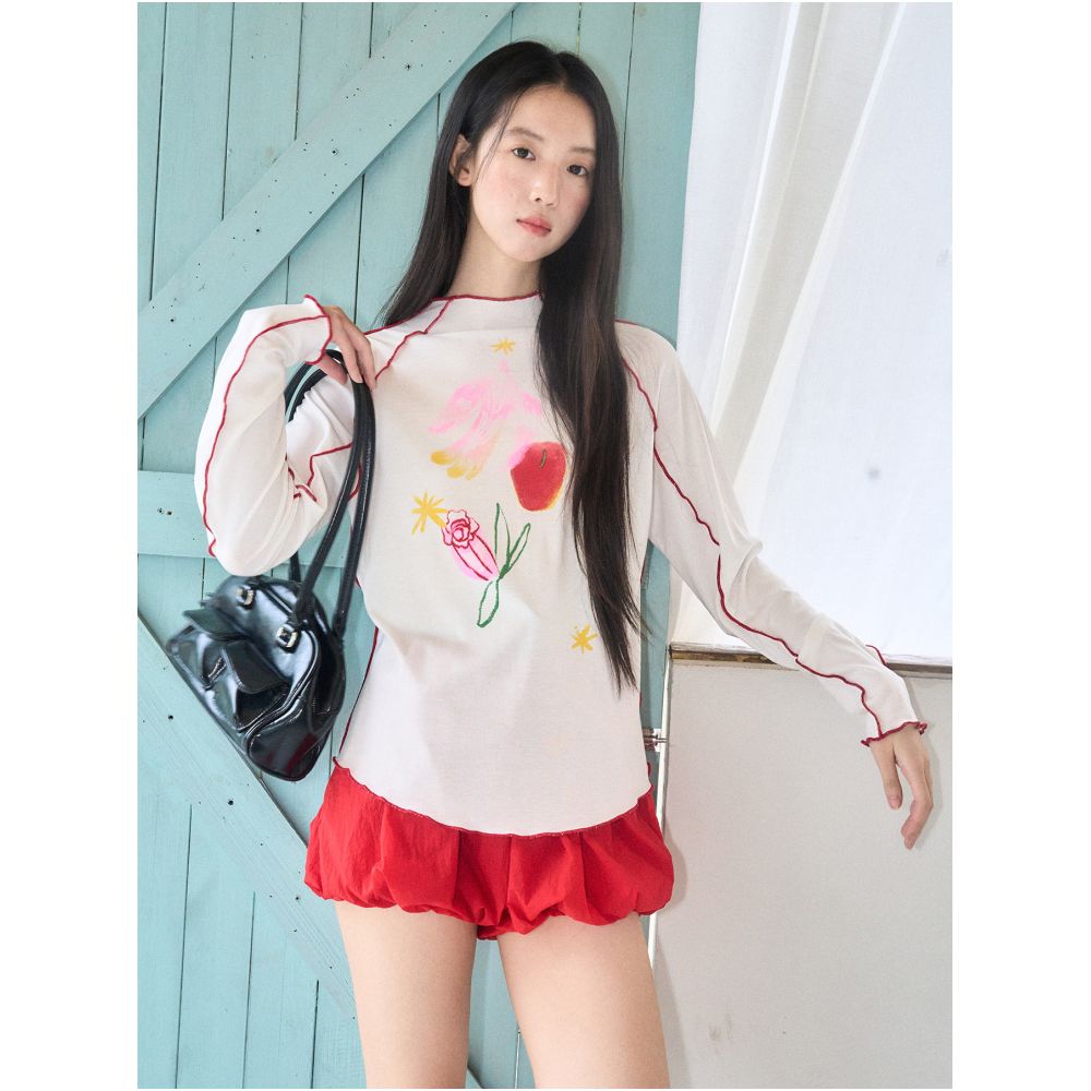 Uare Original Design Tundra Scenery Poem Bird Rose and Apple Print Tencel Long Sleeve Cover Up T Shirt image 1