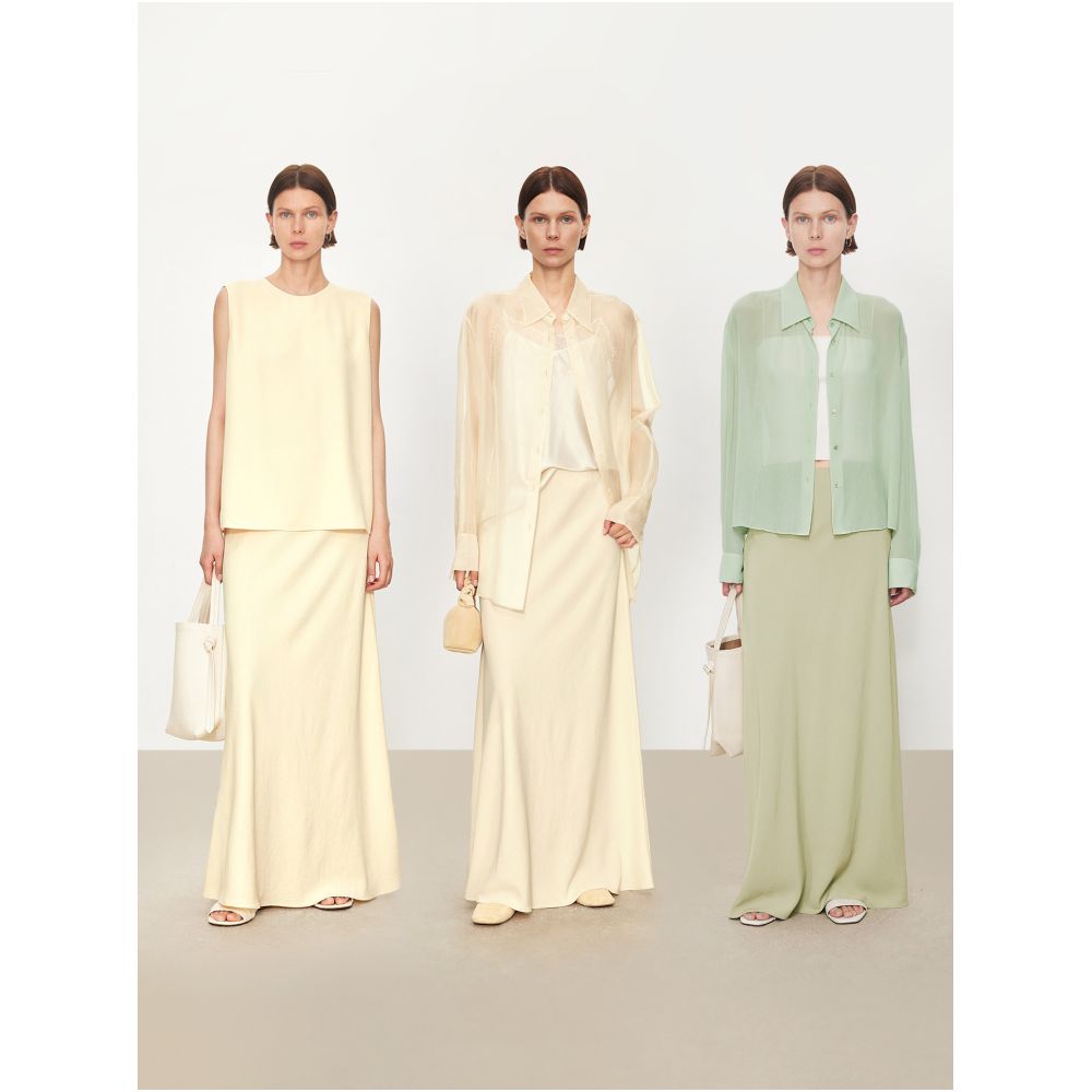 CHICJOC Japanese 100 Triacetate High End Custom Style A Line Skirt with Slimming A Line and Elastic Waist image 2