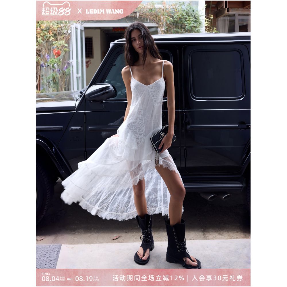 Celebrity Style LEDIM WANG Lace Suspender Dress Women s Vacation Sexy Maxi Dress Summer New Arrival Size 26 image 0
