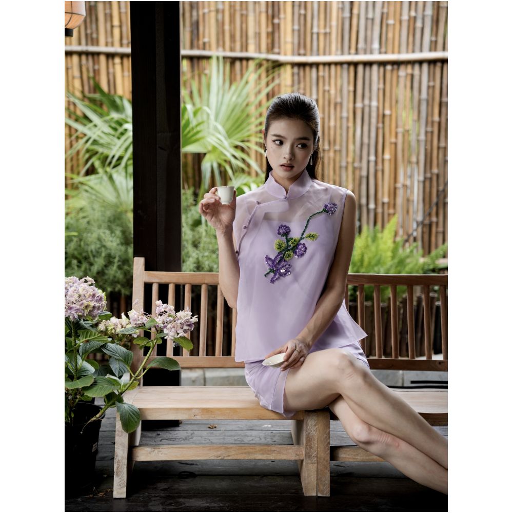 ASAYA7417 – Lavender Blossom Modern Qipao Set 💜🌸
