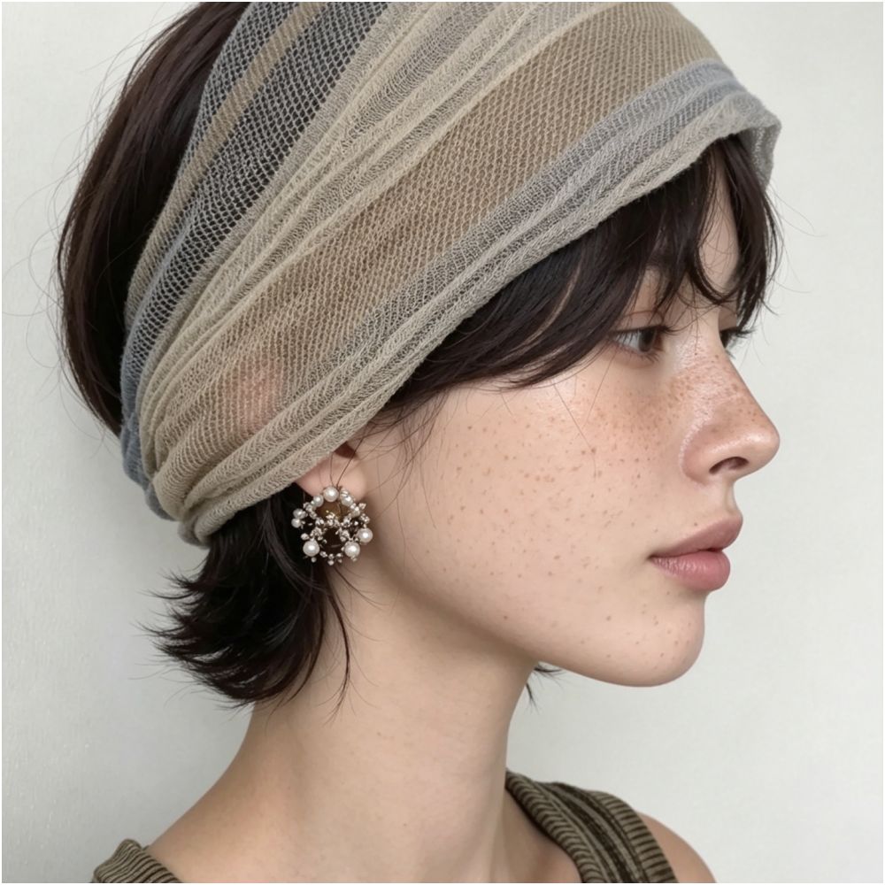 ASAYA7418 – Airy Mesh Twist Headband 🤎🩶✨