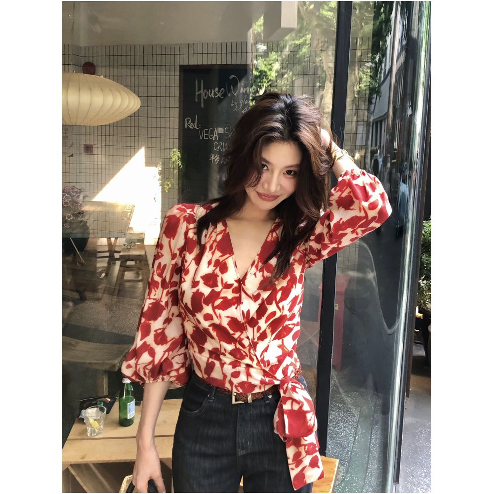 AloneSavor loo Tencel French style dress for women with flutter sleeves V neck island style fishtail long skirt 615 image 1