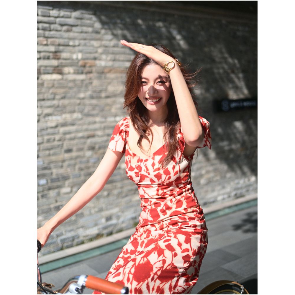 AloneSavor loo Tencel French style dress for women with flutter sleeves V neck island style fishtail long skirt 615 image 2