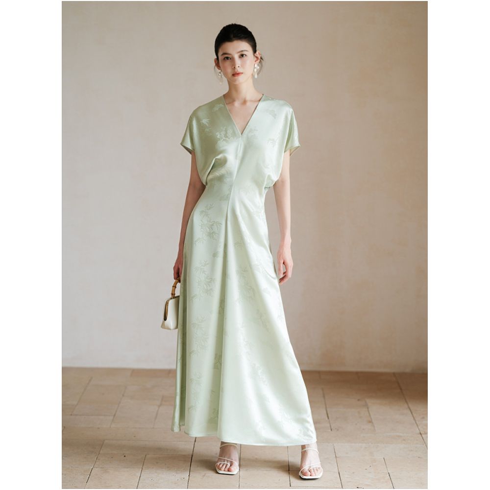 Chuchan Clothing s New Chinese Style Acetate Dress for Women Size 26 Summer Relaxed Feel Light Luxury Green Jacquard Satin Long Dress image 4