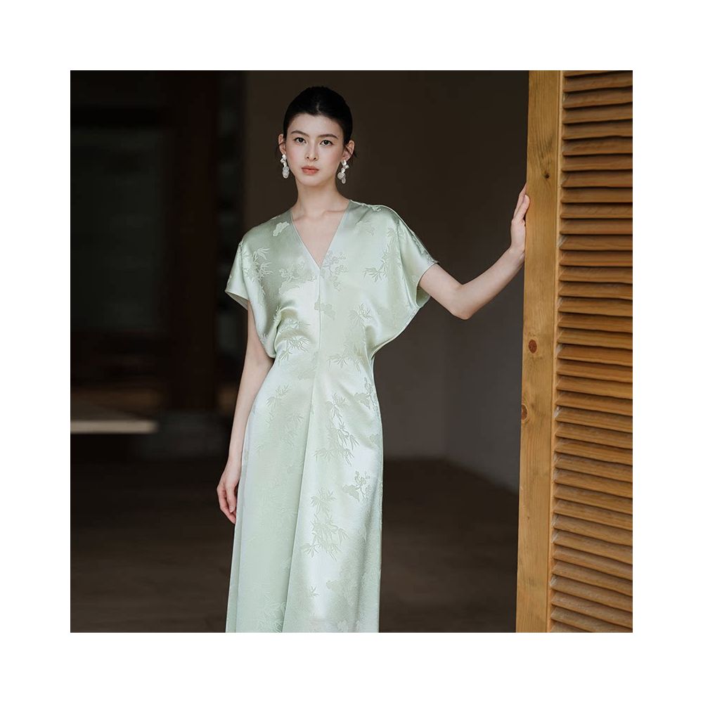 ASAYA7431 – Jade Whisper Jacquard Dress 🍃🫧