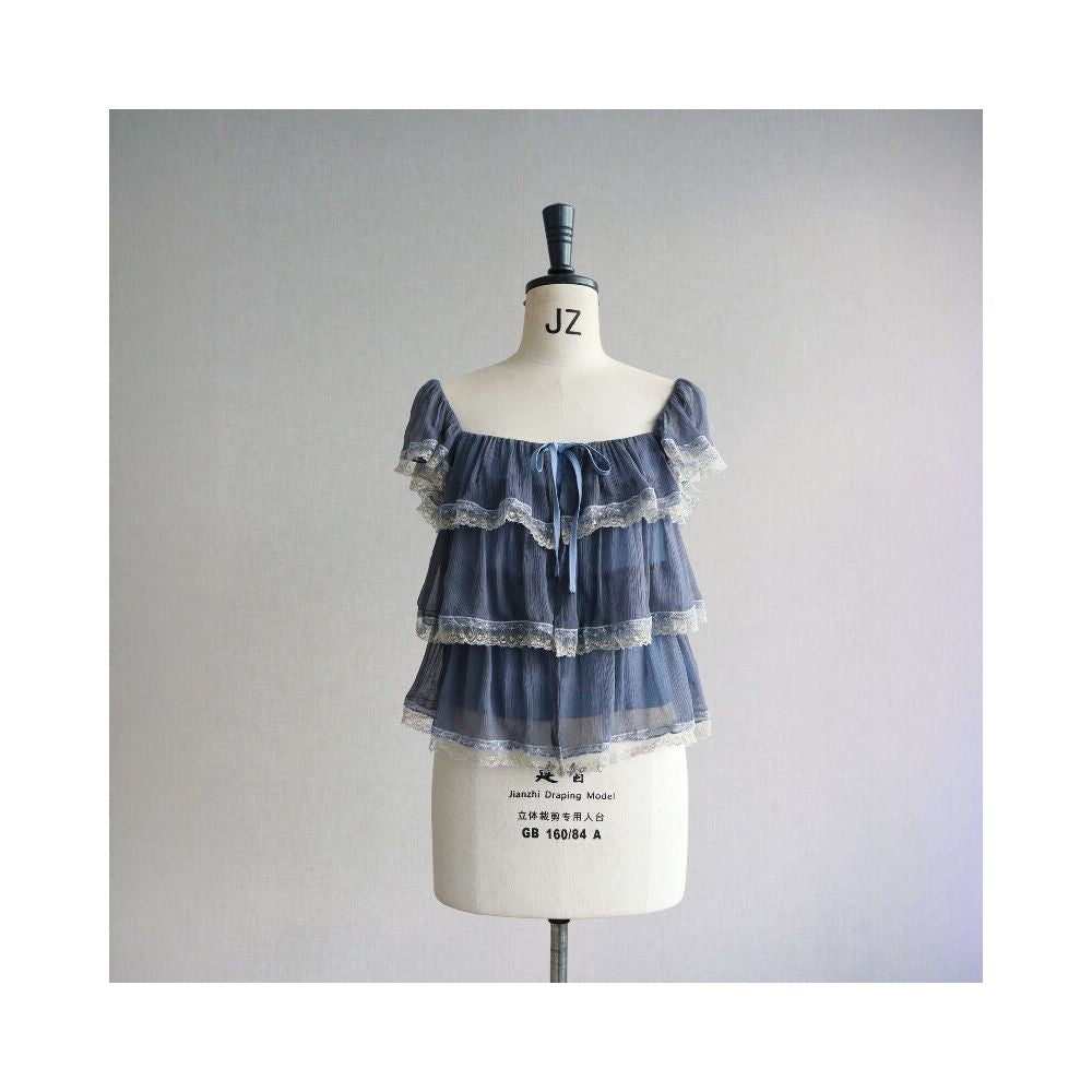 ASAYA7438 – Blue Mist Silk Ruffle Blouse 🩵✨