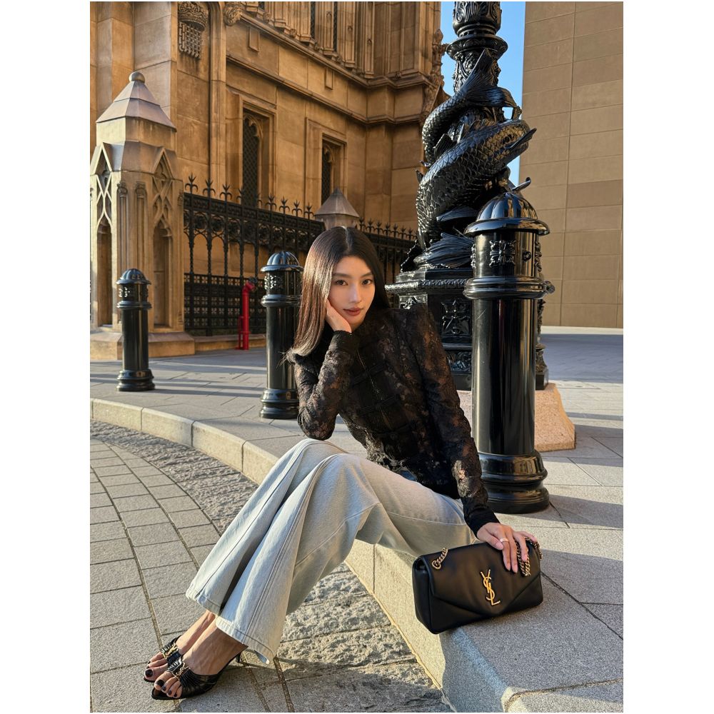 Rosie s Cutting Edge Vintage Style Cardigan with Folded Buttons Sheer and Sparkling Lace Waist Defining Stand Collar image 2