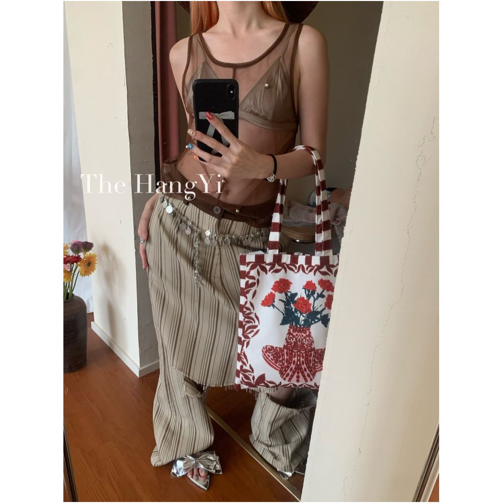 The HangYi Original Summer Niche Fashion Four Color Layered Mesh Handmade Beaded Vest Sleeveless T Shirt for Women image 1
