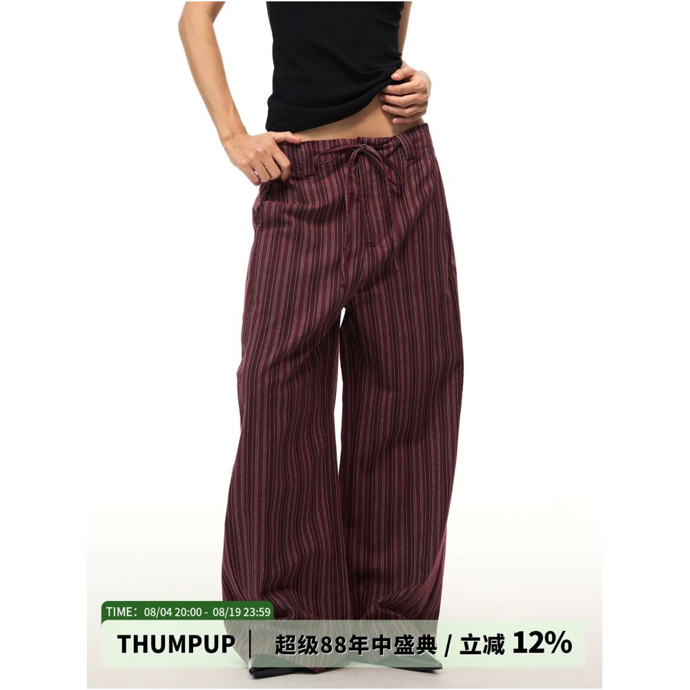 THUMPUP American Retro Striped Cotton Linen Casual Pants for Men and Women Loose Straight Leg High End Wide Leg Pants image 0