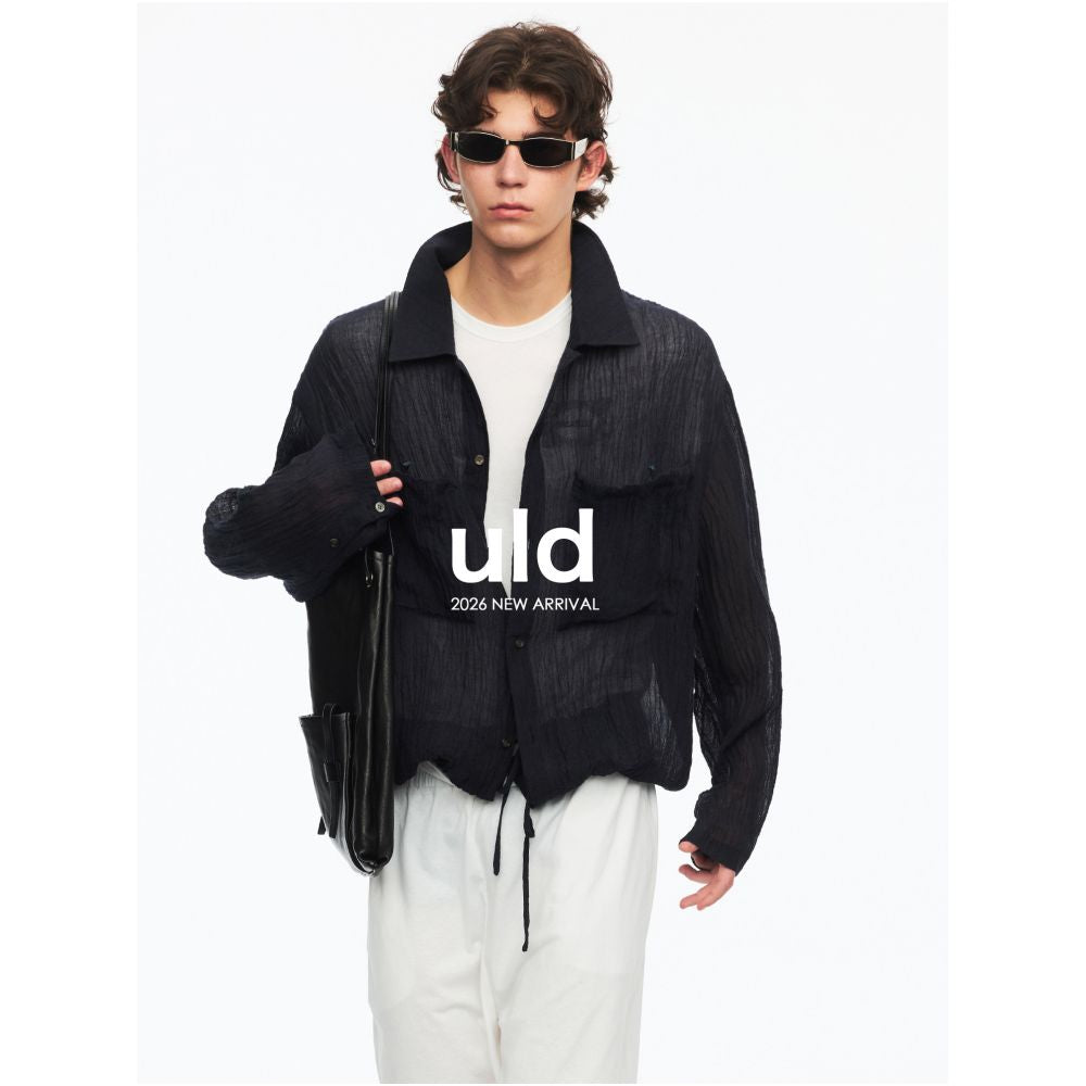 ULD French made Normandy linen woven vintage check textured drawstring shirt image 2