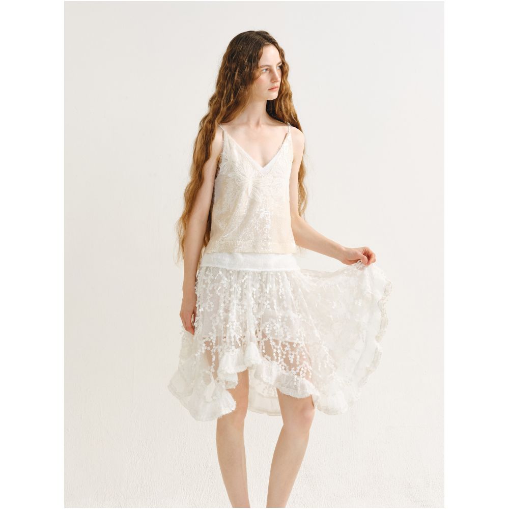 MANEatelier designer brand tassel jacquard lace irregular midi skirt for women niche A line umbrella skirt image 4