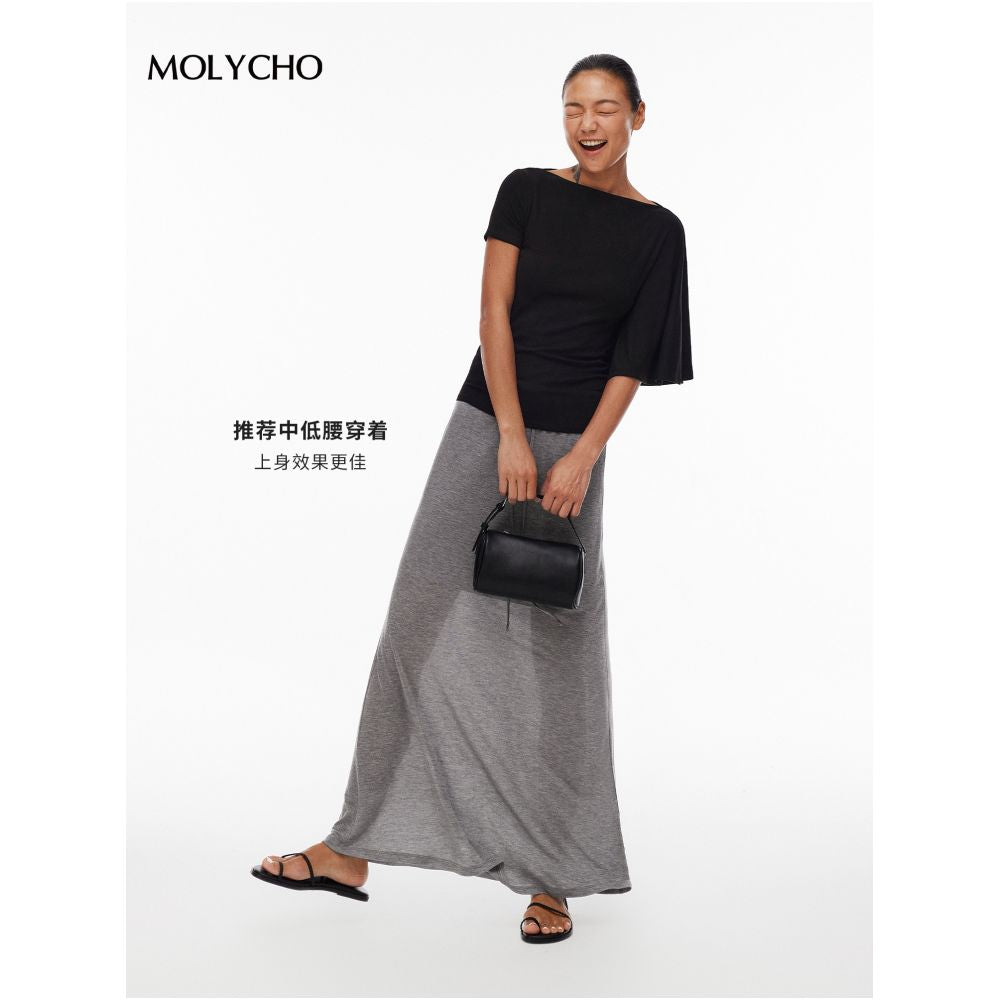 MOLYCHO Breathe Freely Lightweight Tencel Sheer Skirt for Women Elastic Waist Skirt image 2