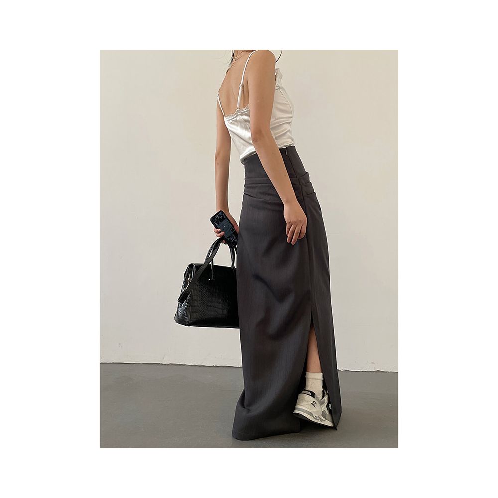 ASAYA7536 – Noir Sculpt High-Waist Maxi Skirt 🖤✨