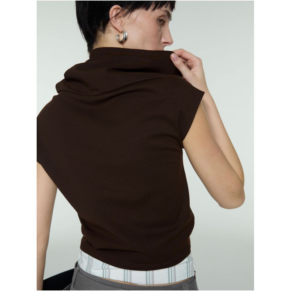SIP CLASS Designer Brand Brown Wide Neckline Patchwork Sleeveless T Shirt Women s Summer Original Niche Short Top image 4