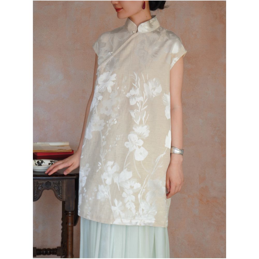 TAORAN Women s Chinese Style Modified Loose Cheongsam Dress Sleeveless Dress Suitable for Everyday Wear Youthful Style image 0