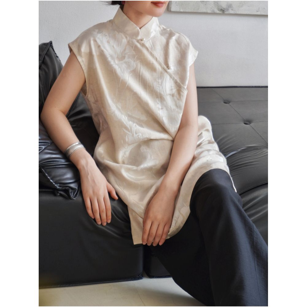 TAORAN Women s Chinese Style Modified Loose Cheongsam Dress Sleeveless Dress Suitable for Everyday Wear Youthful Style image 2