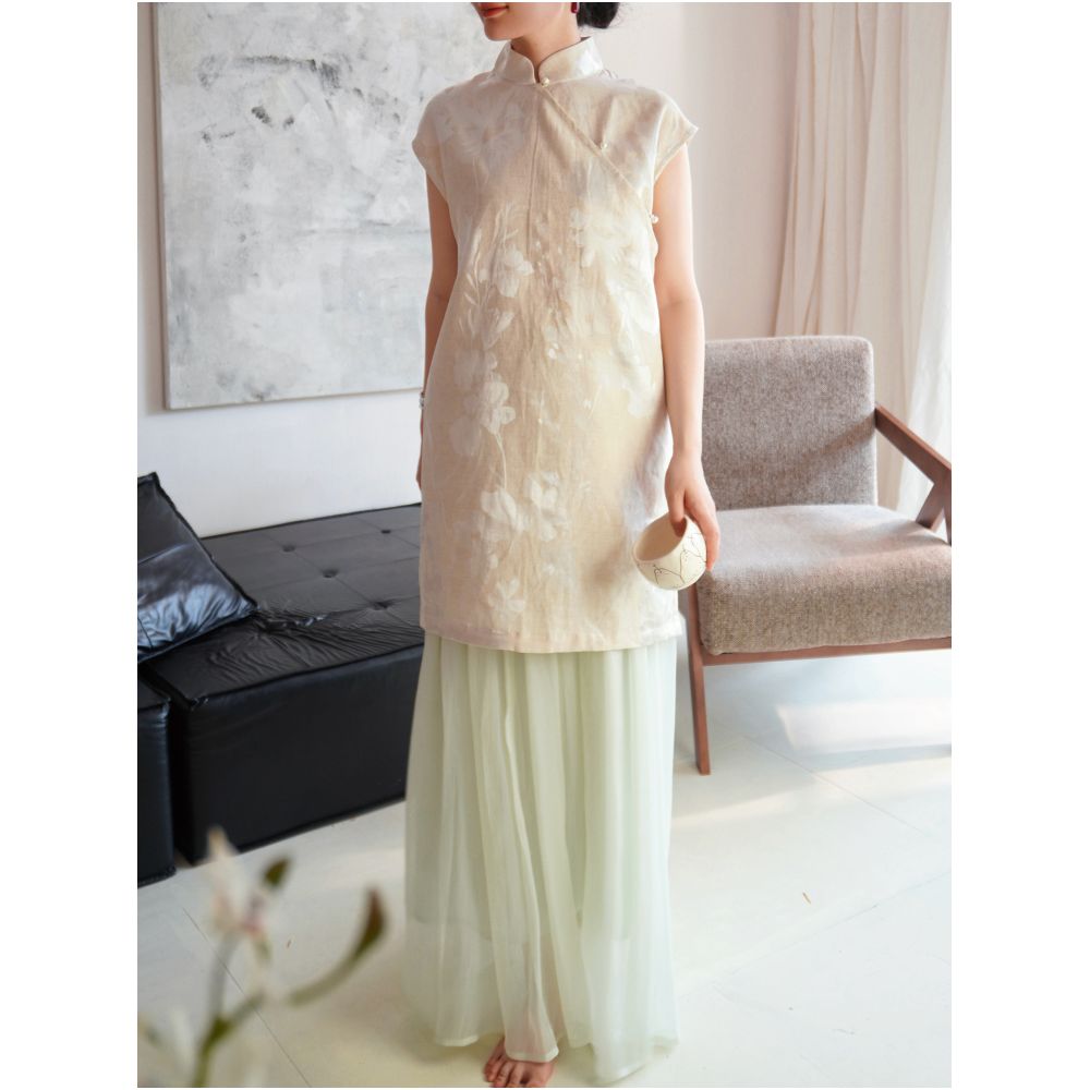 TAORAN Women s Chinese Style Modified Loose Cheongsam Dress Sleeveless Dress Suitable for Everyday Wear Youthful Style image 3