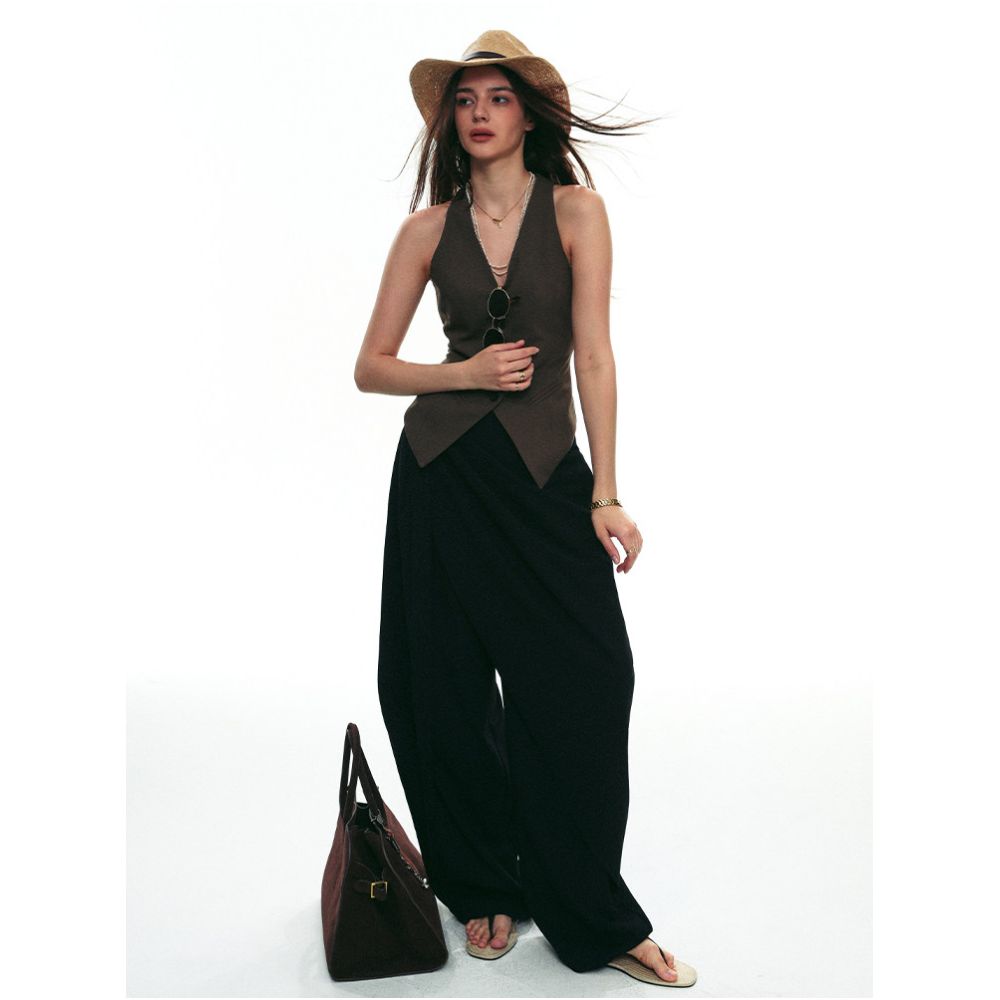 SINGLE MOMENT 25SS Autumn New Style Wool Blend Multi Layer Ribbon Casual Wide Leg Trousers for Women image 1