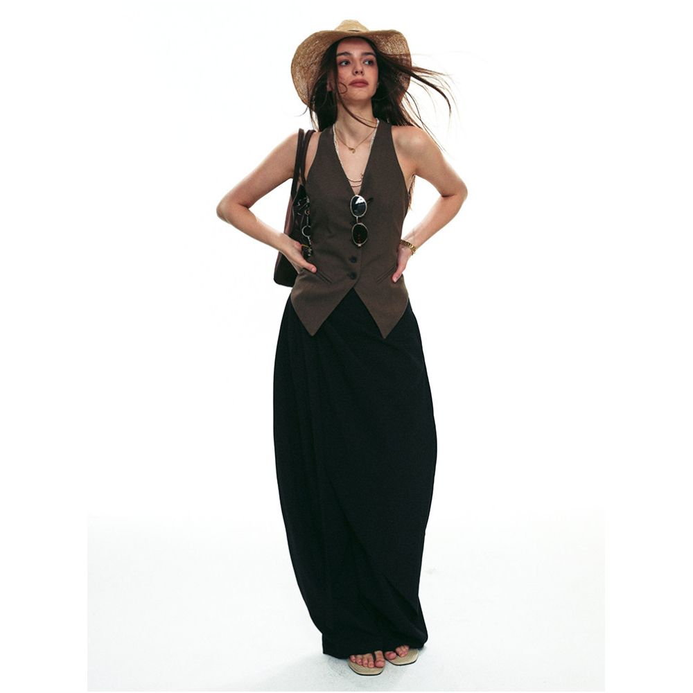 SINGLE MOMENT 25SS Autumn New Style Wool Blend Multi Layer Ribbon Casual Wide Leg Trousers for Women image 4