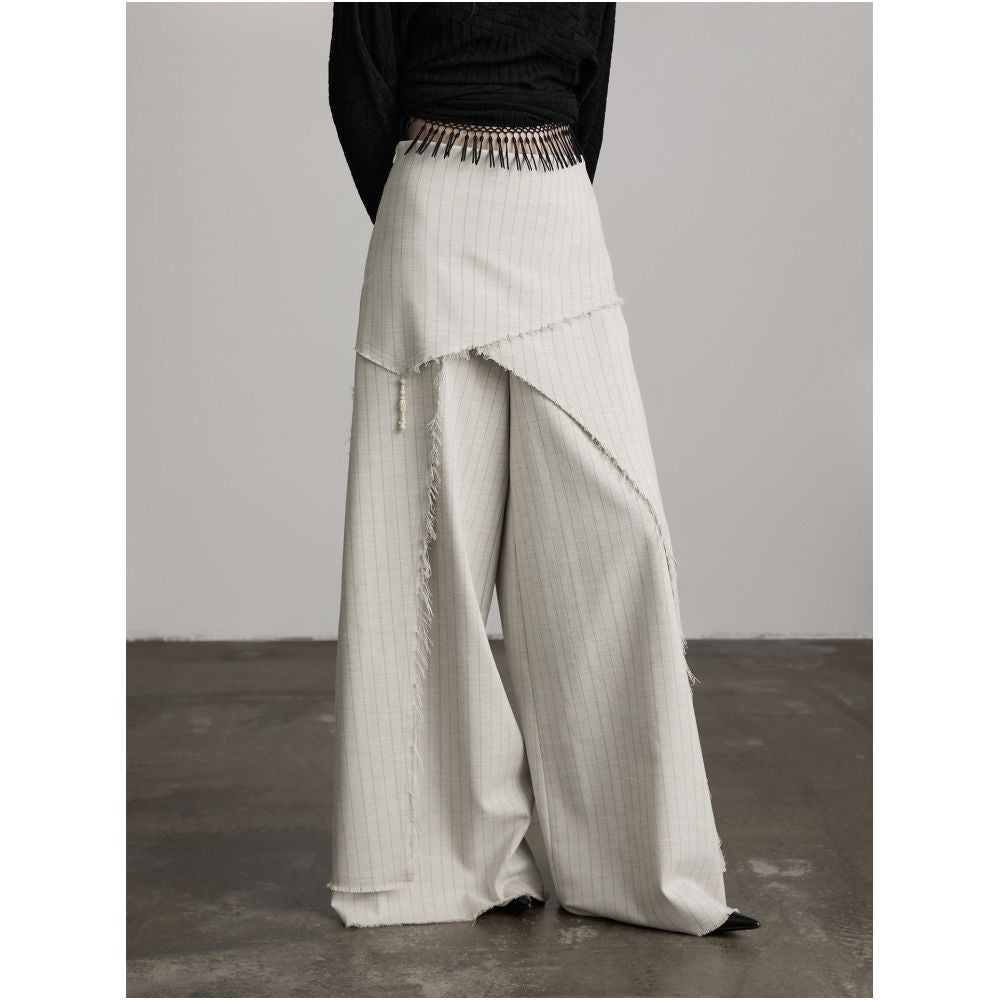 INDULGE Qinghui Irregular Deconstructed Striped Wide Leg Casual Loose Trousers Skirt for Women image 0