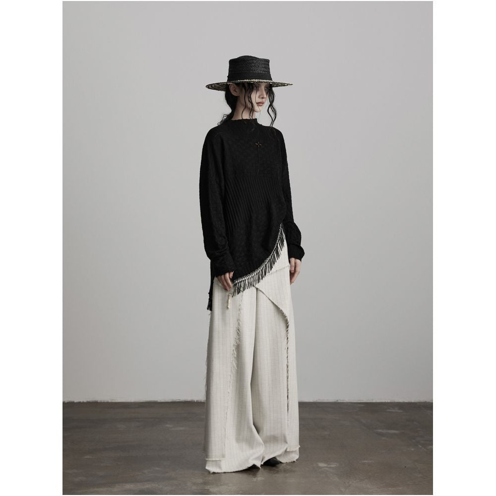 INDULGE Qinghui Irregular Deconstructed Striped Wide Leg Casual Loose Trousers Skirt for Women image 1