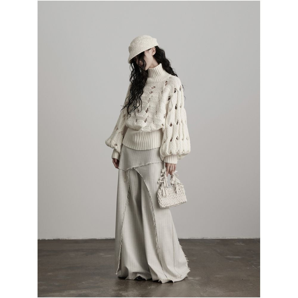 INDULGE Qinghui Irregular Deconstructed Striped Wide Leg Casual Loose Trousers Skirt for Women image 3