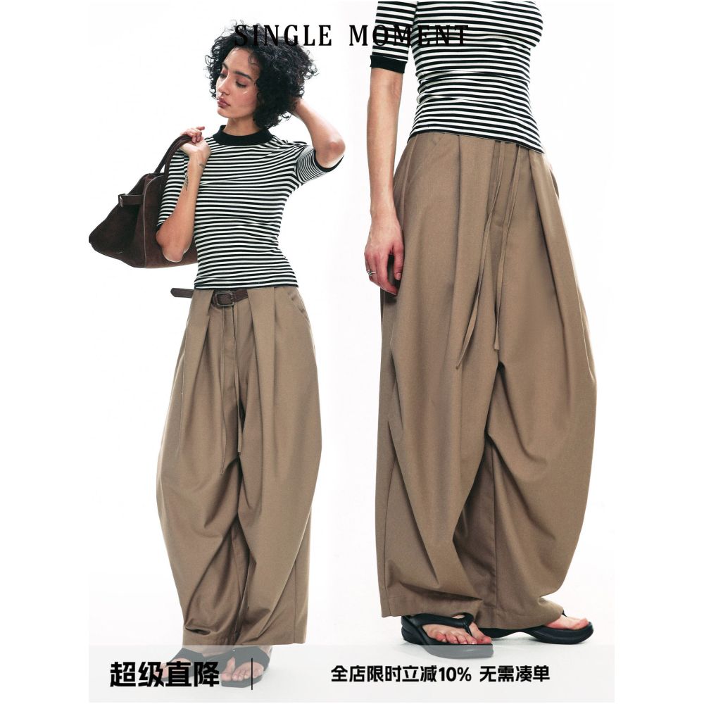 SINGLE MOMENT 25SS Wide Leg Trousers Wrinkle Resistant Drape Flat Loose Fit Design Casual Trousers Women s Trousers image 0